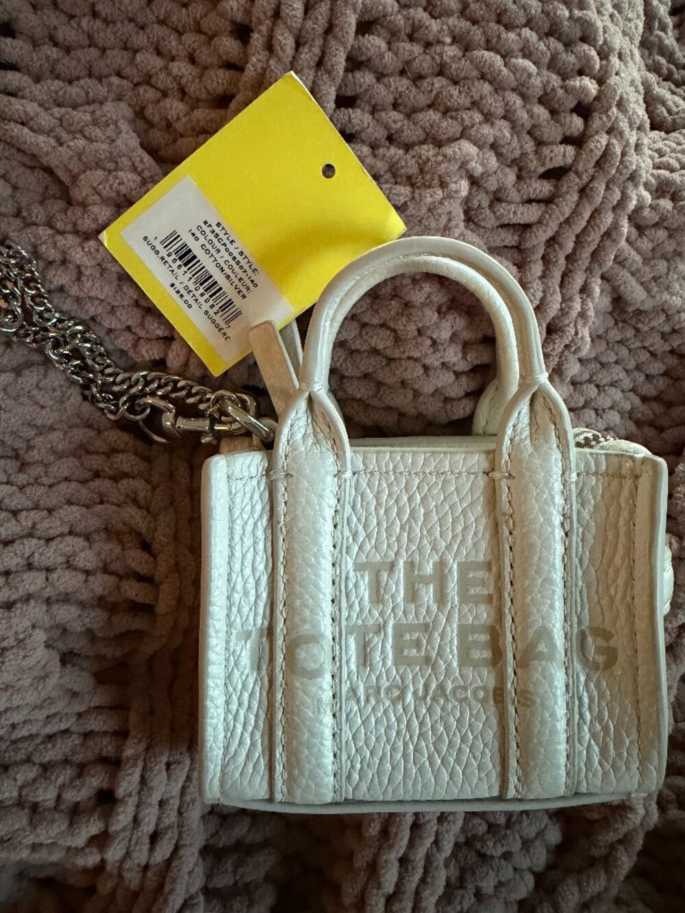 Marc Jacobs The Nano Tote Bag Charm Cotton White NWT